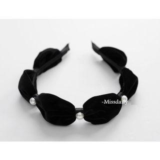 Bow Velvet Faux Pearl Headband 1 Pc - Black - One Size