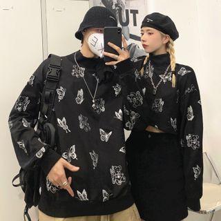 Couple Matching Turtleneck Butterfly Print Sweatshirt