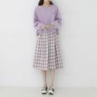 Lettering Print Sweatshirt / Plaid A-line Midi Skirt
