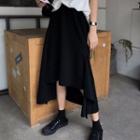 A-line Asymmetrical Midi Skirt Black - One Size