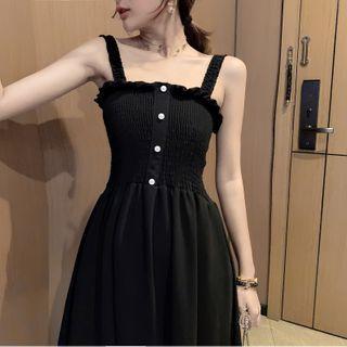 Spaghetti Strap Ruffle Midi A-line Dress / Undershorts
