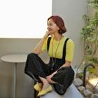 Side-zip Dotted Suspender Pants Black - One Size