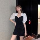 Elbow-sleeve Paneled Mini Sheath Dress As Shown In Figure - One Size