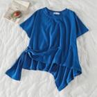 Asymmetric Hem Short-sleeve T-shirt / High-waist Layered Culottes