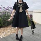Short-sleeve Plaid Ruffle A-line Dress