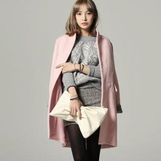 Contrast-trim Hidden Button Coat