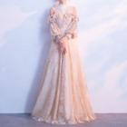 Long-sleeve Lace A-line Evening Gown