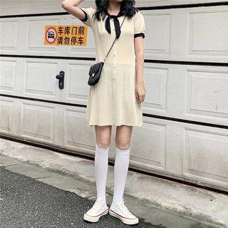 Short-sleeve Buttoned Dress Almond - One Size
