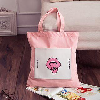 Lips Print Canvas Shopper Bag