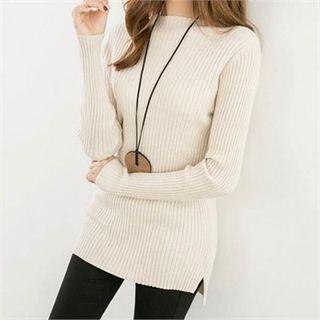 High-neck Ribbed Knit Top
