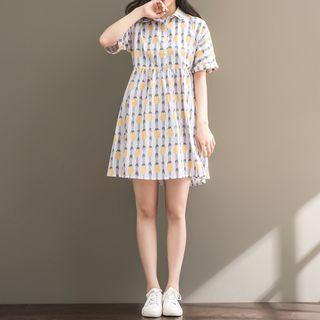 Pineapple Print Short-sleeve Shirt Dress