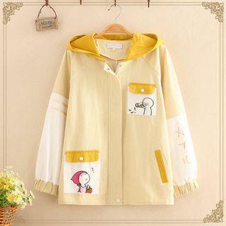 Cartoon Print Color-block Hooded Jacket
