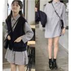 Batwing Long-sleeve Striped Shirtdress