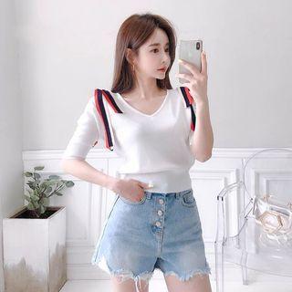 Short-sleeve Tie-shoulder Summer Knit Top