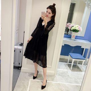 Long-sleeve Lace A-line Midi Dress