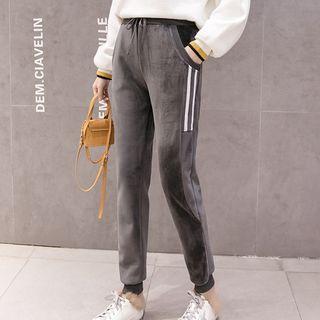 Striped Fleece-lined Drawstring Pants