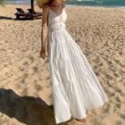 Spaghetti Strap Tiered Plunge-neck Maxi A-line Dress