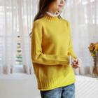 Mock-neck Piped Wool Blend Knit Top
