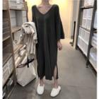 3/4-sleeve Midi Knit Dress / Long Open-front Cardigan
