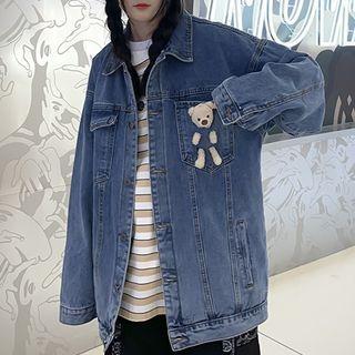 Couple Matching Bear Accent Denim Jacket