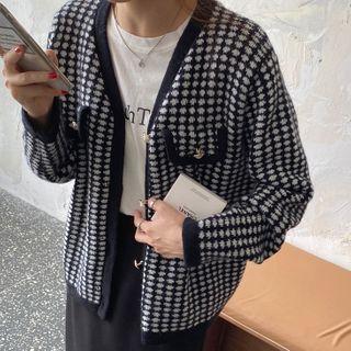 Contrast Trim Patterned Knit Cardigan