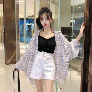 Lettering Shirt / Spaghetti Strap Top / Shorts / Set