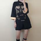 Elbow-sleeve Dragon Embroidered Cheongsam Top