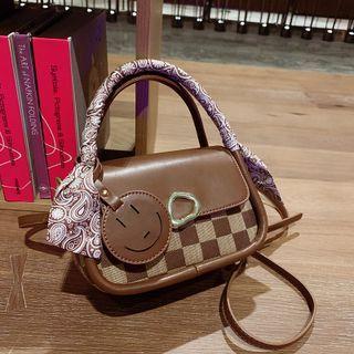 Check Panel Faux Leather Crossbody Bag