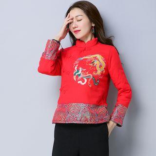 Embroidered Mandarin Collar Long-sleeve Top