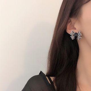Checker Bow Resin Earring 1 Pair - Black & White - One Size