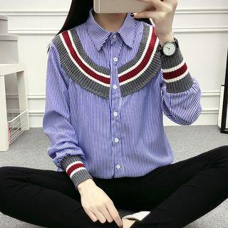 Accordion Colour Block Panel Long-sleeve Blouse