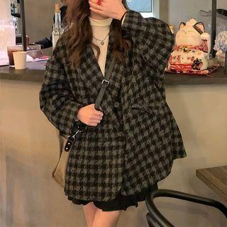 Houndstooth Blazer With Lining - Black & Gray - One Size