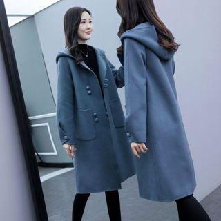 Loop-front Hooded Wool Coat
