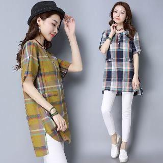 Short-sleeve Plaid Tunic