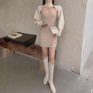 Turtleneck Cropped Knit Top / Spaghetti Strap Dress