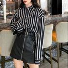 Striped Shirt / Zip Detail Mini A-line Skirt