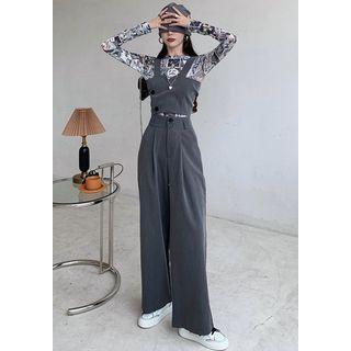 Printed Mesh Top / Dress Vest / Wide-leg Dress Pants