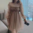Long-sleeve Cold Shoulder Mini A-line Mesh Dress