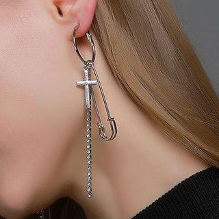 Alloy Cross & Safety Pin Fringed Earring 1 Pair - 01 - Dz-193 - Silver - One Size