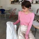 Long-sleeve Mock Two-piece T-shirt Pink - One Size