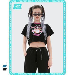 Cartoon-print Crop T-shirt