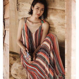 Striped Maxi Sundress As Shown In Figure - One Size