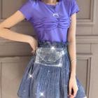 Short-sleeve T-shirt / Pleated A-line Skirt