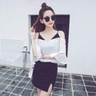 Elbow-sleeve Off Shoulder Mock Two Piece Top