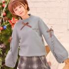 Puff-sleeve Mock-neck Bow-knot Sweater