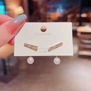 Rhinestone Earring A129 - 1 Pair - Gold - One Size
