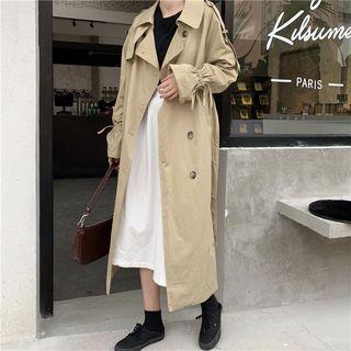 Double-breasted Sashed Long Trench Coat