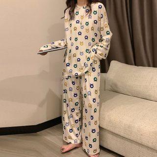Bear Print Sleep Shirt / Long-sleeve Top / Lounge Pants