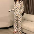 Bear Print Sleep Shirt / Long-sleeve Top / Lounge Pants