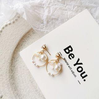Faux Pearl Hoop Stud / Clip-on Earrings